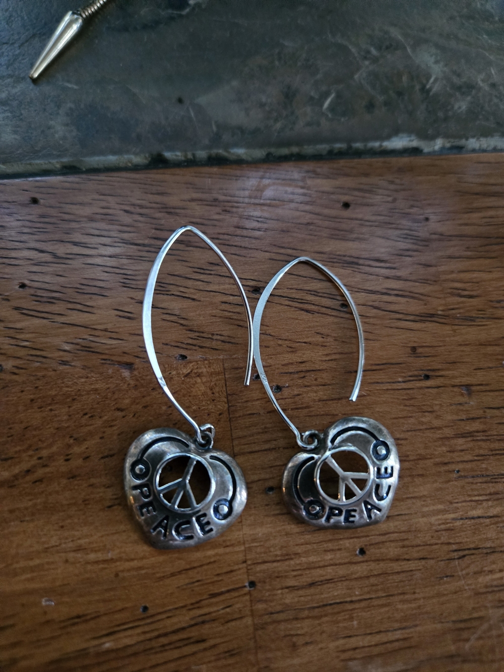 Silver 'Peace' Heart Drop Earrings